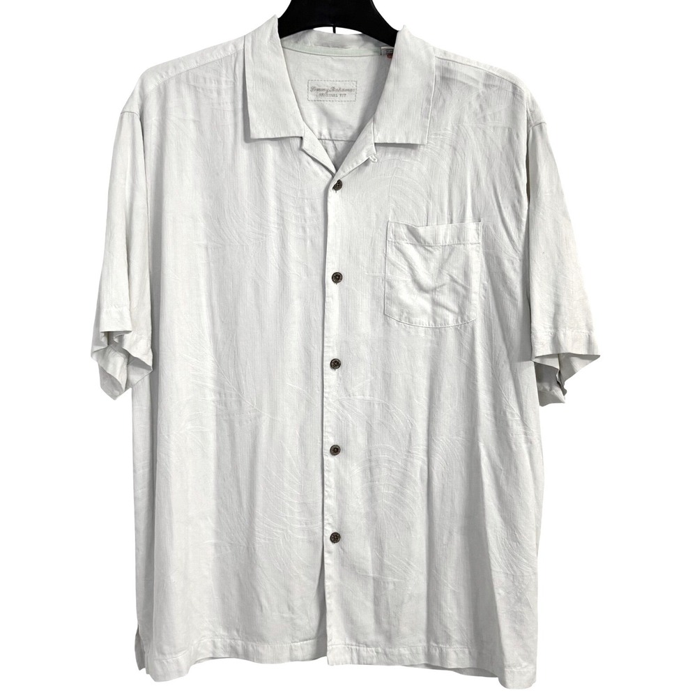 Tommy Bahama 100% Silk XXL Button Up‎ Camp Shirt Tropical Print Ivory Coastal